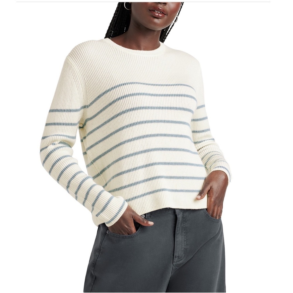 Splendid Spencer Crewneck Sweater Pale Oak Teal Stripe Lightweight Size‎ Large